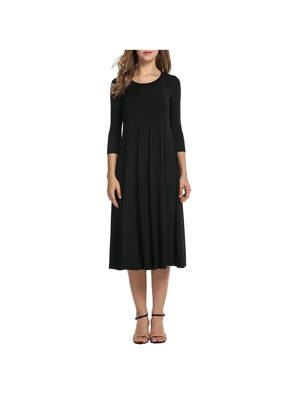 Cynthia Howie for Maggy Boutique Black Pleated Modest Midi Dress, Size 8